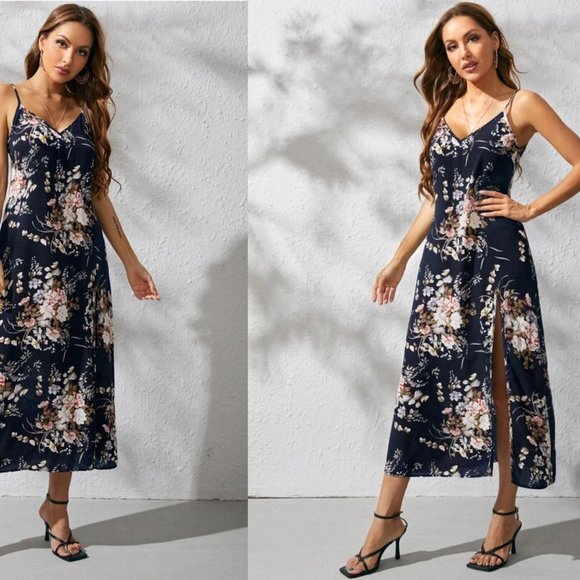 SALE NEW! Sizes 6. 8/10 or 12 Low Back Split Thigh Floral Print Slip Dress - Picture 3 of 3